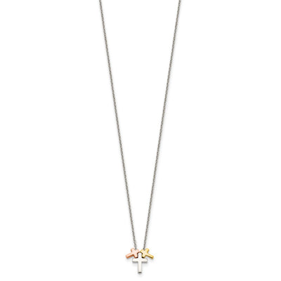 Sterling Silver Rose and Gold-tone 3-Cross w/ 2in ext. Necklace
