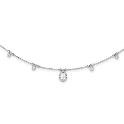 Sterling silver cubic zirconia miraculous medal necklace