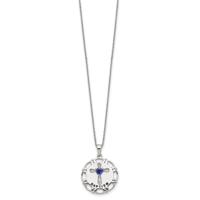 Sterling Silver Enameled Blue & Clear CZ Cross Necklace