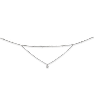 Sterling Silver Rhodium-plated CZ Beaded w/ 4in ext. Choker