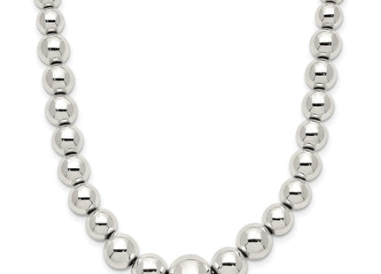 Sterling Silver Polished Beaded Necklace (Style QG5386-18)