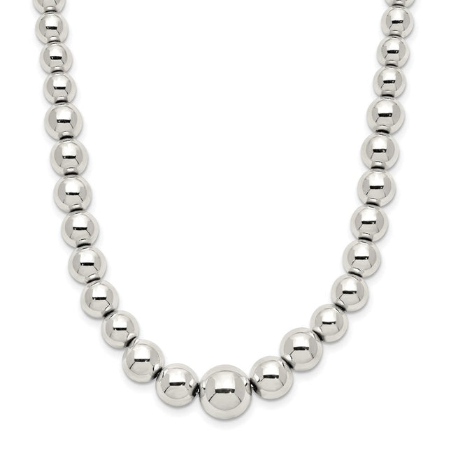 Sterling Silver Polished Beaded Necklace, 18 x 10mm