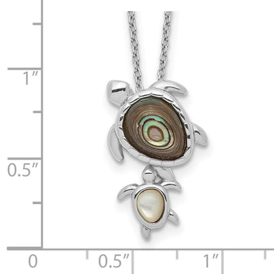 Sterling Silver Rhodium-plated Polished Abalone and Mother of Pearl Turtle Necklace