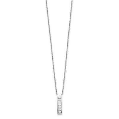 Sterling Silver Rhodium Plated CZ Vertical Bar Necklace