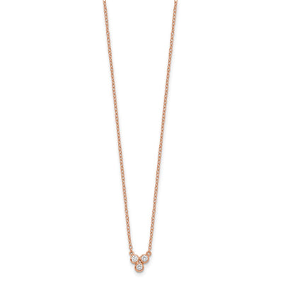 Sterling Silver Rose-tone 3-CZ w/ 2in ext Necklace