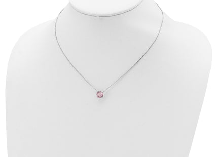 Sterling Silver Rhodium Plated Pink Swarovski Crystal 16. Necklace with extension