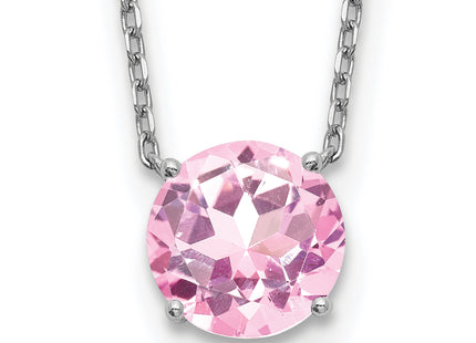 Sterling Silver Rhodium Plated Pink Swarovski Crystal 16. Necklace with extension