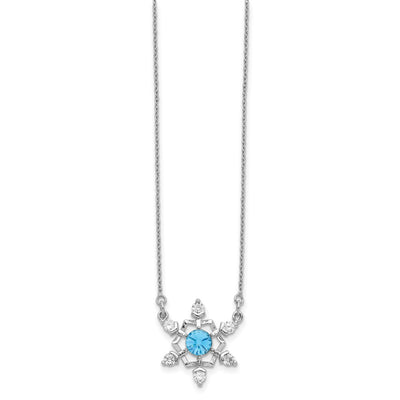 Sterling Silver RH-plated Crystal Snowflake w/2in ext Necklace