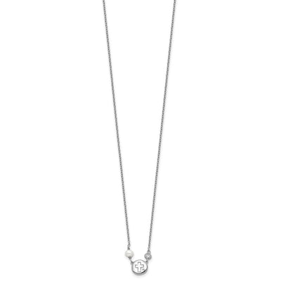 Sterling Silver RH-plated CZ/Cross/FWC Pearl w/2in ext Necklace