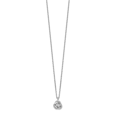 Sterling Silver Rhodium-plated CZ Love Knot Earrings w/2in ext Necklace Set