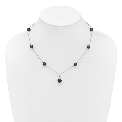 Sterling Silver Rhodium-plated Black Semi-Round Freshwater Cultured Pearl Necklace and Dangle Earrings Set