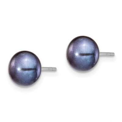 Sterling Silver Rhodium-plated Black Teardrop Freshwater Cultured Pearl Necklace and Button Post Earrings Set