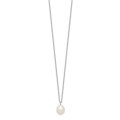Sterling Silver Rhodium-plated White Rice Freshwater Cultured Pearl Necklace and Post Dangle Earrings Set
