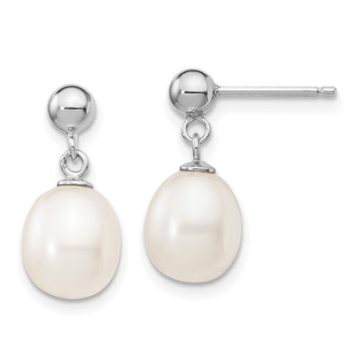 Sterling Silver Rhodium-plated White Rice Freshwater Cultured Pearl Necklace and Post Dangle Earrings Set