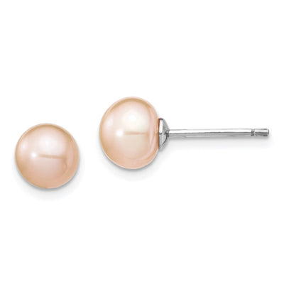 Sterling Silver Rhodium-plated Pink Teardrop Freshwater Cultured Pearl Necklace and Button Post Earrings Set