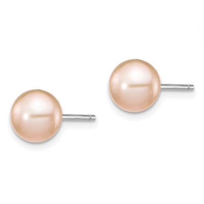 Sterling Silver Rhodium-plated Pink Teardrop Freshwater Cultured Pearl Necklace and Button Post Earrings Set