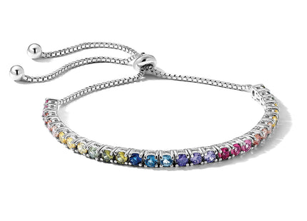 Prizma Sterling Silver Rhodium-plated Colorful CZ Adjustable Bolo Bracelet