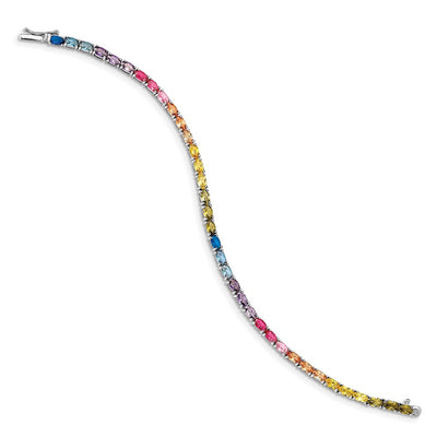 Prizma Sterling Silver Rhodium-plated Oval Colorful CZ Tennis Bracelet