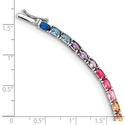 Prizma Sterling Silver Rhodium-plated Oval Colorful CZ Tennis Bracelet