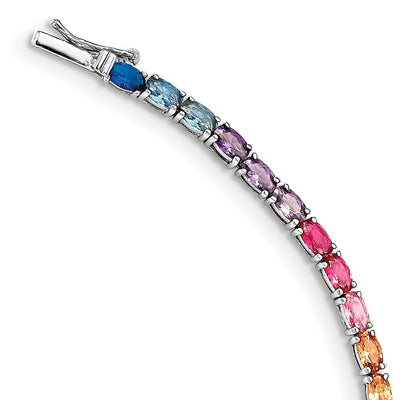 Prizma Sterling Silver Rhodium-plated Oval Colorful CZ Tennis Bracelet