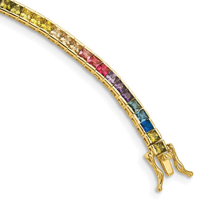 Prizma Sterling Silver Gold-tone 14K Flash Gold-plated Channel-Set Colorful CZ Bangle