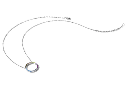 Prizma Sterling Silver Rhodium-plated Colorful CZ Open Circle Necklace with Extender