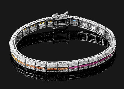 Prizma Sterling Silver Rhodium-plated 7. Channel-Set White and Colorful and White CZ Bracelet
