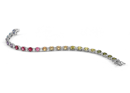 Prizma Sterling Silver Rhodium-plated 7. White and Colorful Round CZ Bracelet