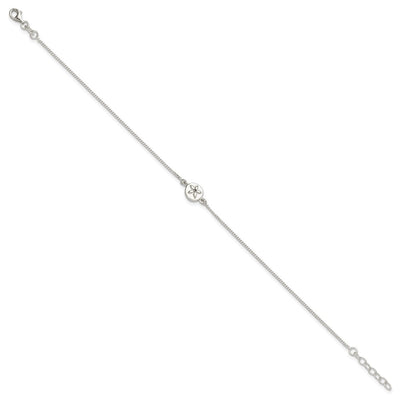 Sterling Silver with CZ Sand Dollar 9in Plus 1 in Ext. Anklet