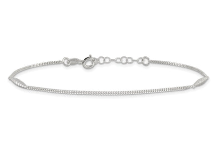 Sterling Silver 9in Plus 1 in Ext. Textured Bar Anklet