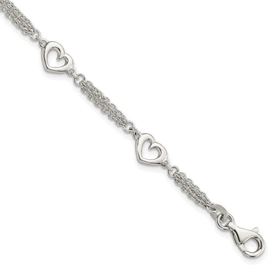 Sterling Silver Polished Hearts 7.5in w/1.0 in ext Bracelet