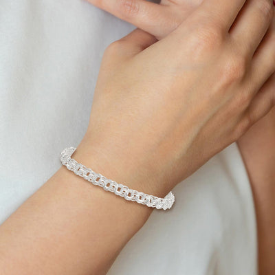 Sterling Silver Polished Triple Rolo Charm Bracelet, 7 x 6mm