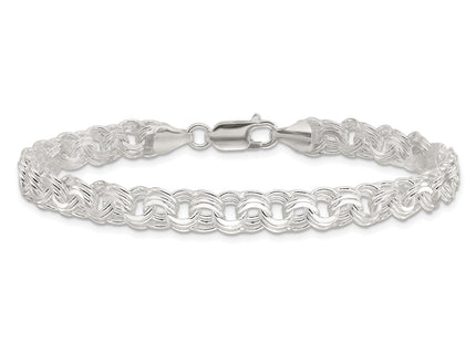 Sterling Silver Polished Triple Rolo Charm Bracelet, 7 x 7.25mm