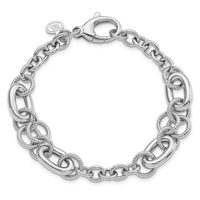 Sterling Silver Rhodium-pltd Fancy Textured Link Bracelet