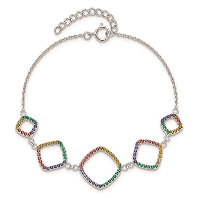 Sterling Silver w/1in ext RH-plated Multi-color Nano Crystal Bracelet