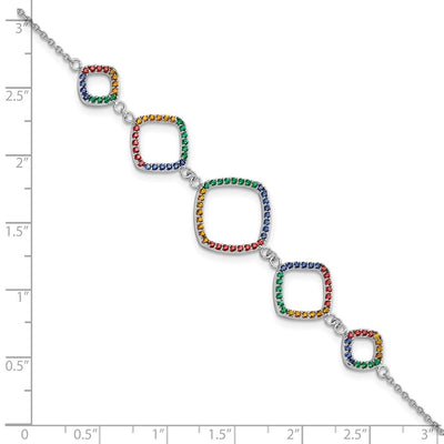 Sterling Silver w/1in ext RH-plated Multi-color Nano Crystal Bracelet