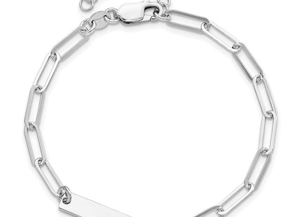 Sterling Silver Rhodium-plated Polished Bar w/ 1in ext. Necklace
