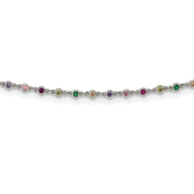 Sterling Silver Rhodium-plated Polished Multi-color CZ w/3 IN EXT Choker
