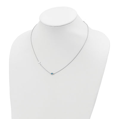 Sterling Silver RH CZ Enamel Cross w/Eye 6.5in w/1in ext Necklace