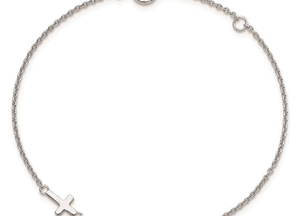 Sterling Silver RH CZ Enamel Cross w/Eye 6.5in w/1in ext Necklace