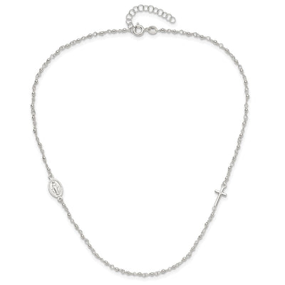 Sterling Silver Medal/Cross w/1.5in ext. Rosary Necklace