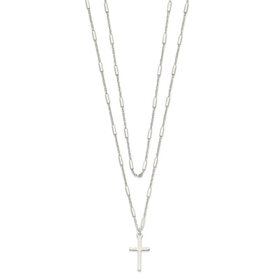 Sterling Silver Fancy Cross Double Strand Necklace