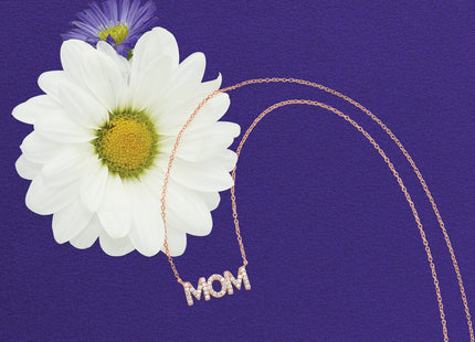 Sterling Silver Polished Rose-tone CZ MOM 18in Necklace
