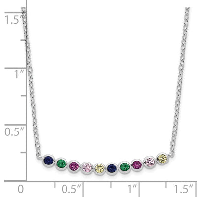 Sterling Silver Rhodium-plated Polished Multi-color CZ Bar Necklace
