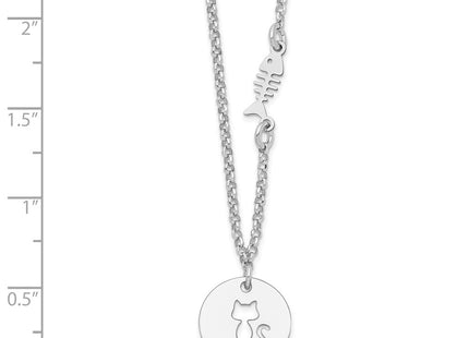 Sterling Silver Rhodium-plated Kitty and Fish w/1 in Ext Necklace (Style QG6211-16)