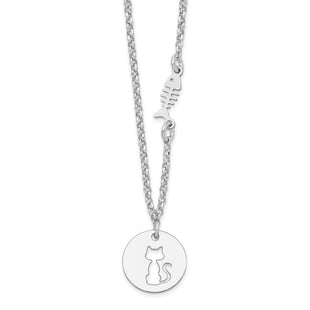 Sterling Silver Rhodium-plated Kitty and Fish w/1 in Ext Necklace (Style QG6211-16)