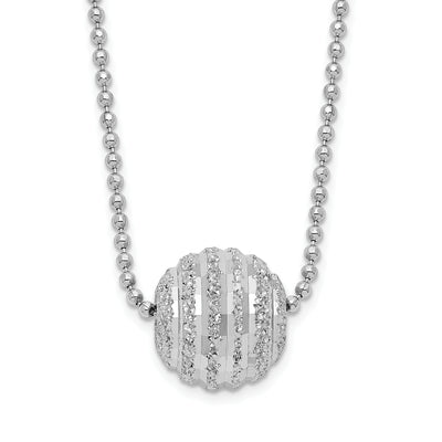 Sterling Silver Rhodium-plated Kitty and Fish w/.5 in Ext Necklace