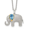 Brilliant Gemstones Sterling Silver with 14K Accent Rhodium-plated Blue Topaz and Diamond Elephant Necklace with Extender