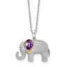 Brilliant Gemstones Sterling Silver with 14K Accent Rhodium-plated Amethyst and Diamond Elephant Necklace with Extender