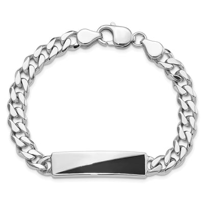 Sterling Silver Rhodium-plated Enameled Bar Men's 8in Bracelet, 8 x 10.1mm